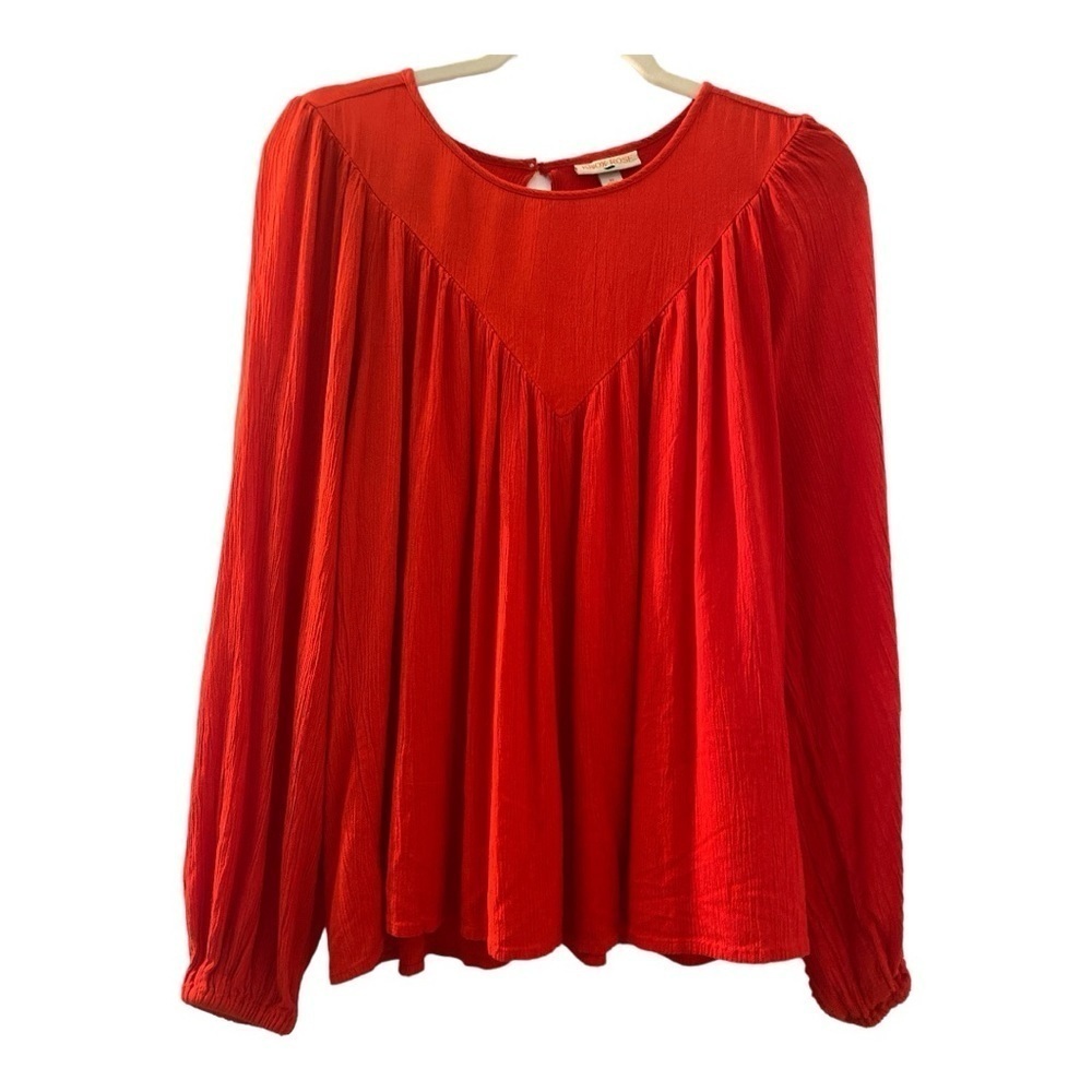 KNOX ROSE blouse, red, size M. Summer weight gauzy fabric. Long sleeves.